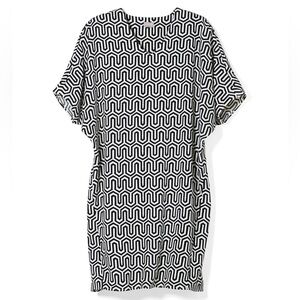 NWT Chico’s V-Neck Tunic Top Beach Coverup Black White Geo Print Size 2 (12/14)